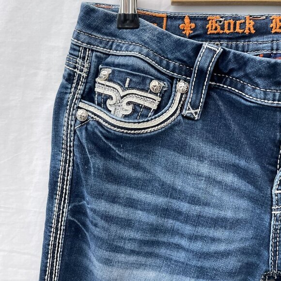 Rock Revival Sukara Easy Crop Jeans Med-Wash Denim Embroidered‎ Pockets Women 28 - Picture 15 of 16